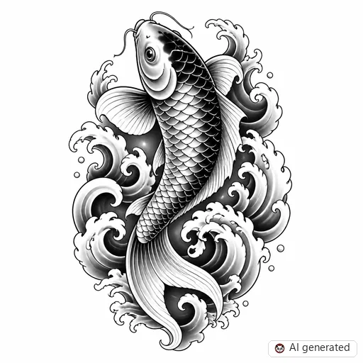 Koi fish tattoo design in Black & Grey style