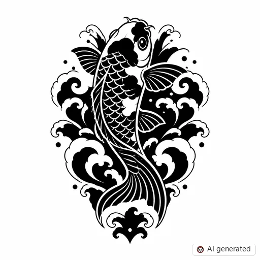 Koi fish tattoo design in Blackwork style