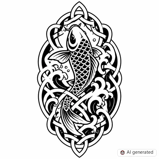 Disegno di tatuaggio Pesce koi in stile Celtico