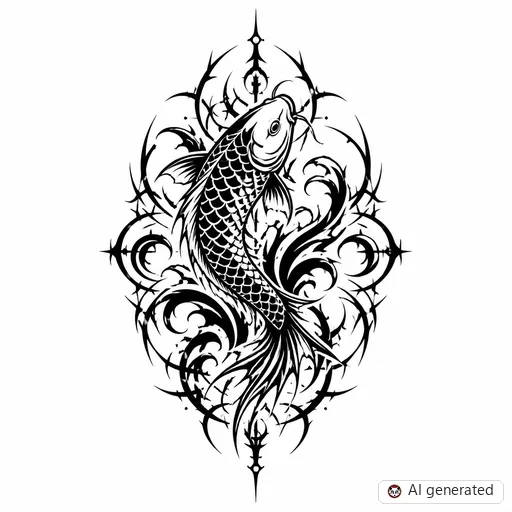 Koi fish tattoo design in Cybersigilism style