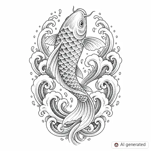 Koi fish tattoo design in Dotwork style