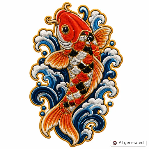Diseño de tatuaje de Pez koi en estilo Bordado