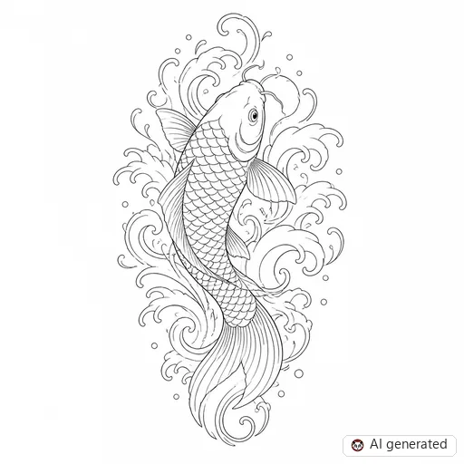 Koi fish tattoo design in Fine-Line style