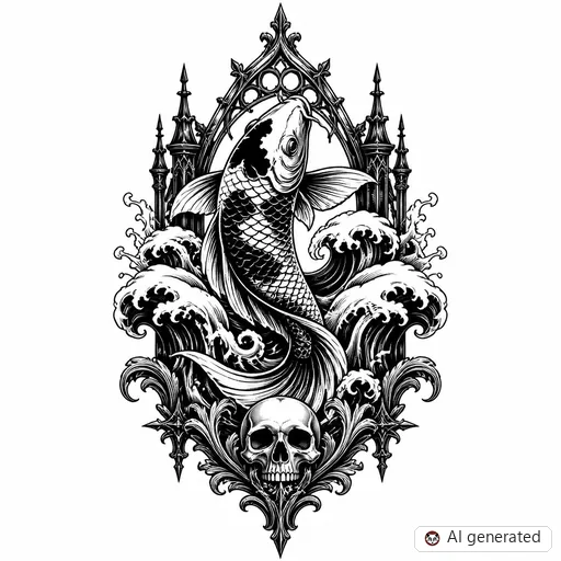 Disegno di tatuaggio Pesce koi in stile Gothic