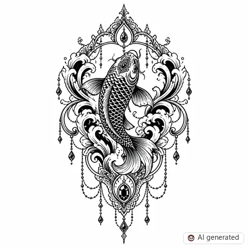 Koi fish tattoo design in Ornamental style