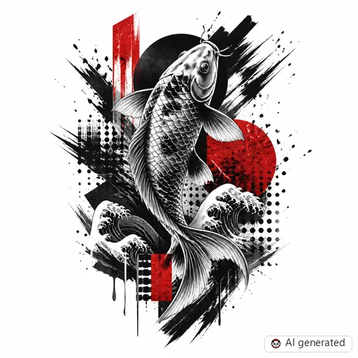 Koi fish tattoo design in Trash Polka style