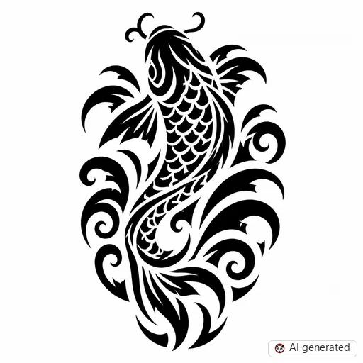 Koi fish tattoo design in Tribal style