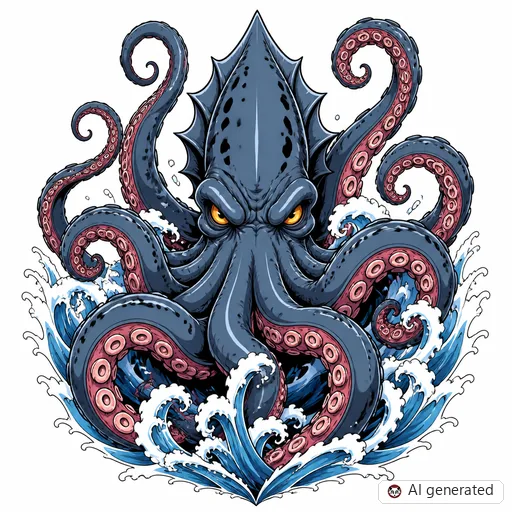 Kraken-Tattoo-Entwurf im Stil Anime