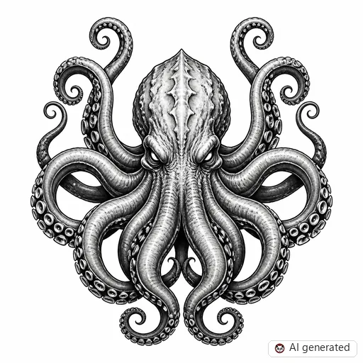 Kraken tattoo design in Black & Grey style