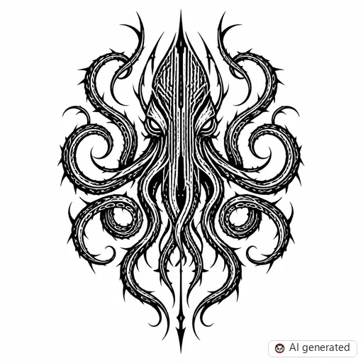 Kraken tattoo design in Cybersigilism style
