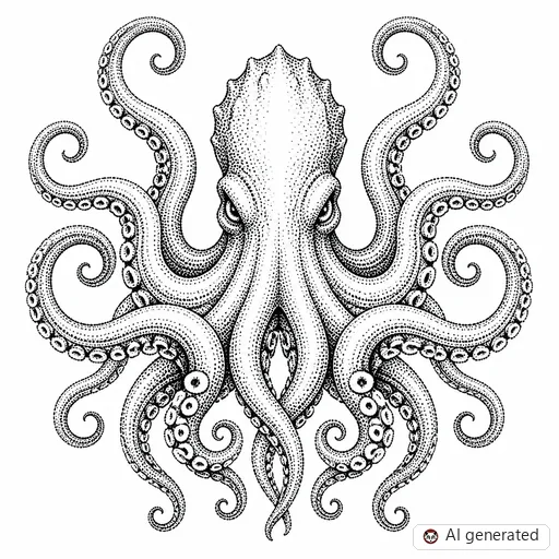 Kraken tattoo design in Dotwork style