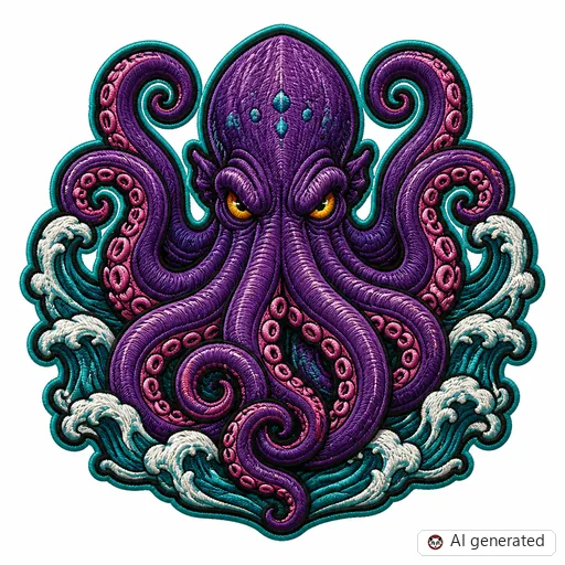 Diseño de tatuaje de Kraken en estilo Bordado