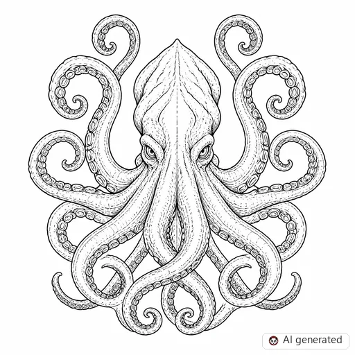 Kraken tattoo design in Fine-Line style