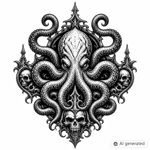 Disegno di tatuaggio Kraken in stile Gothic