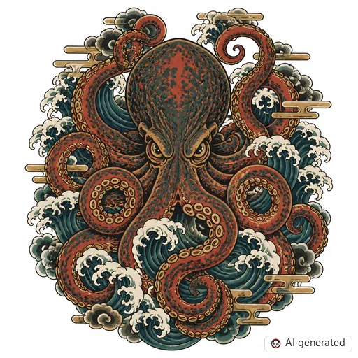 Kraken-Tattoo-Entwurf im Stil Japanisch (Irezumi)