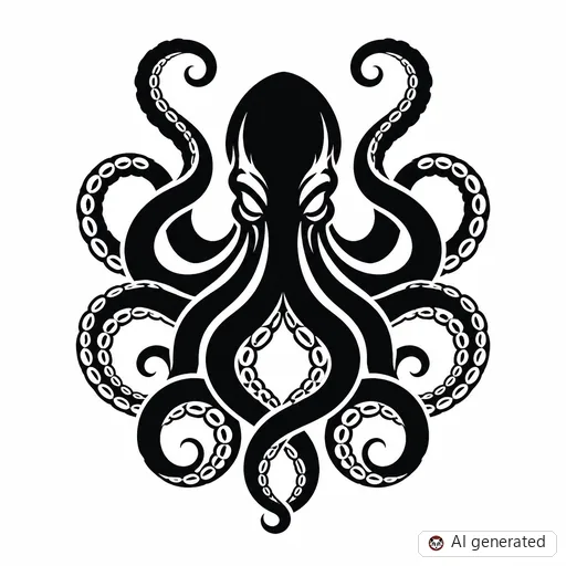 Kraken-Tattoo-Entwurf im Stil Negative Space