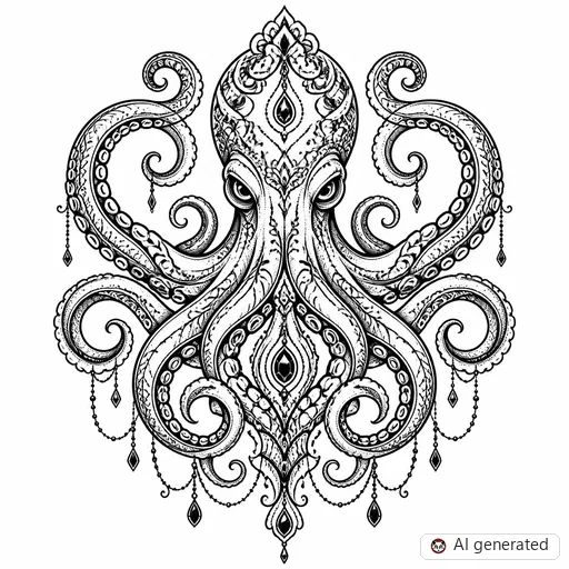 Kraken tattoo design in Ornamental style