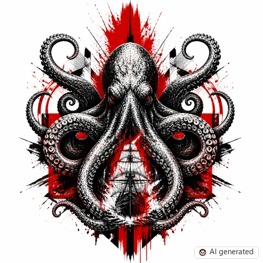Kraken tattoo design in Trash Polka style
