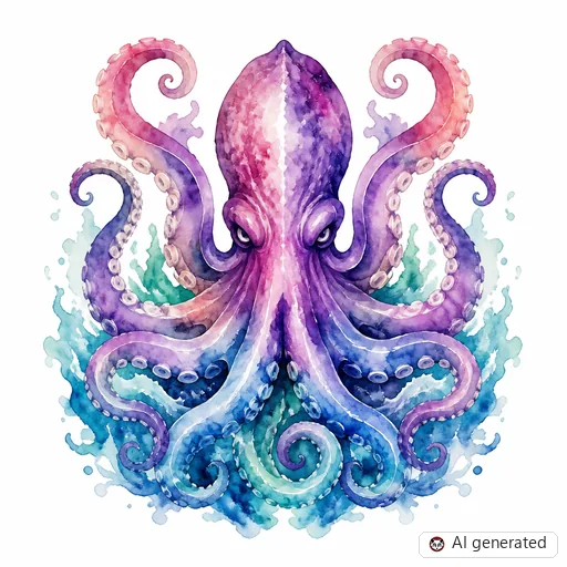 Kraken tattoo design in Watercolor style