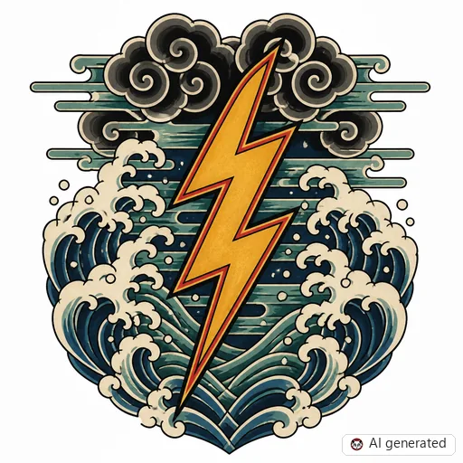 Lightning-Tattoo-Entwurf im Stil Japanisch (Irezumi)