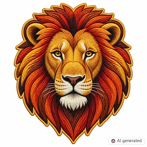 Diseño de tatuaje de León en estilo Bordado