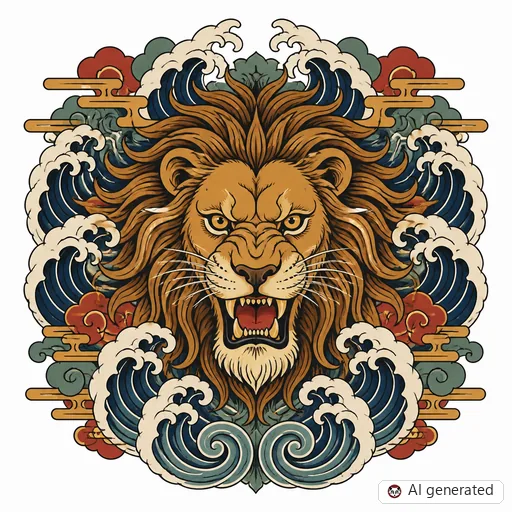 Löwe-Tattoo-Entwurf im Stil Japanisch (Irezumi)