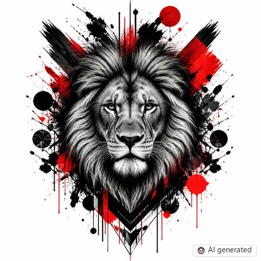 Lion tattoo design in Trash Polka style