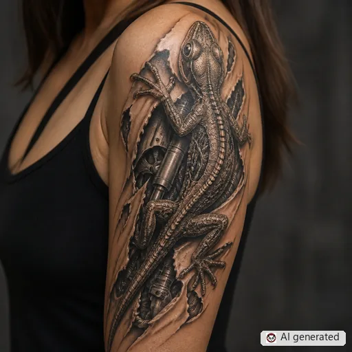 Lizard tattoo design in Biomechanical style
