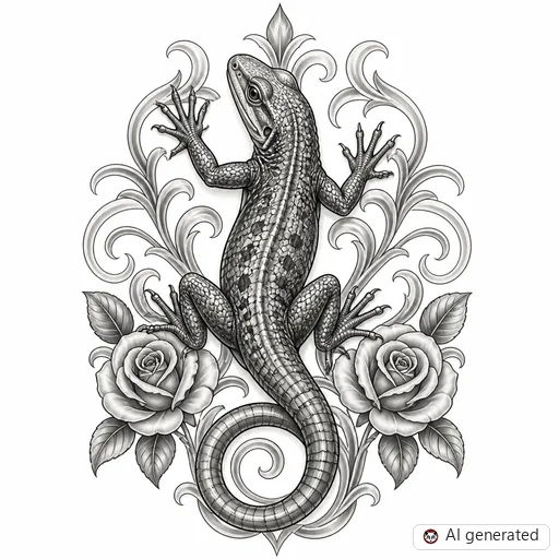 Echse-Tattoo-Entwurf im Stil Chicano