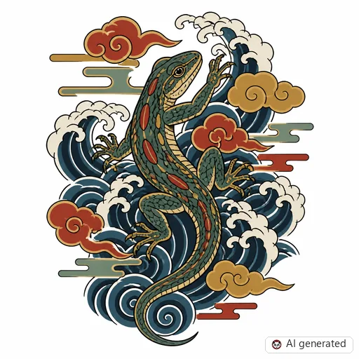 Echse-Tattoo-Entwurf im Stil Japanisch (Irezumi)
