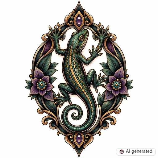 Echse-Tattoo-Entwurf im Stil Neo-Traditional