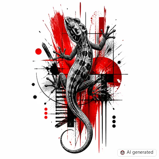 Lizard tattoo design in Trash Polka style