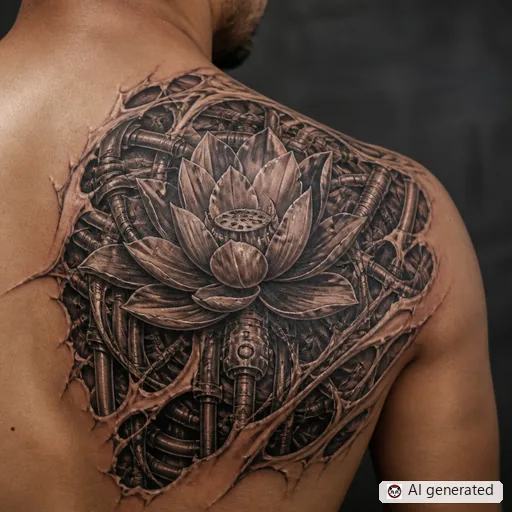 Lotus flower tattoo design in Biomechanical style