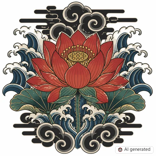 Lotusblüte-Tattoo-Entwurf im Stil Japanisch (Irezumi)