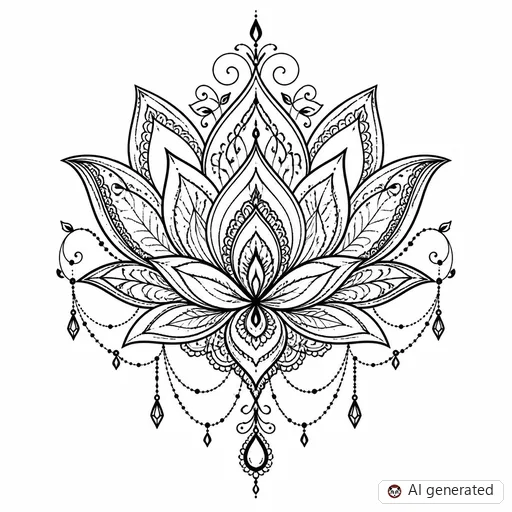 Lotus flower tattoo design in Ornamental style