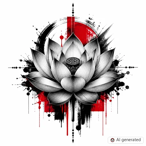 Lotus flower tattoo design in Trash Polka style