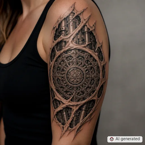 Mandala tattoo design in Biomechanical style