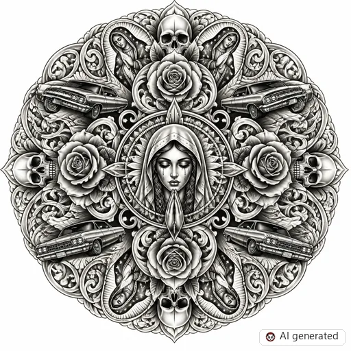 Mandala-Tattoo-Entwurf im Stil Chicano