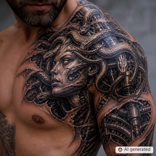 Medusa tattoo design in Biomechanical style