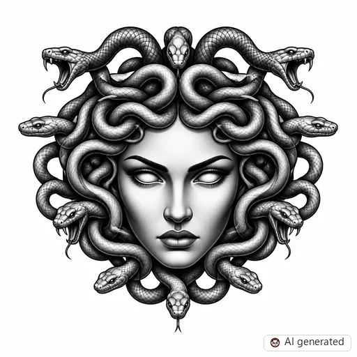 Medusa tattoo design in Black & Grey style