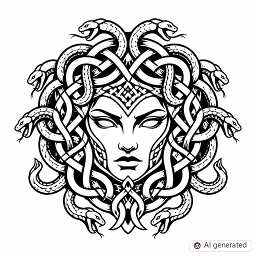 Disegno di tatuaggio Medusa in stile Celtico
