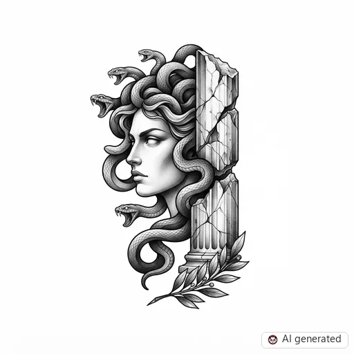 Diseño de tatuaje de Medusa en estilo Black & Grey
