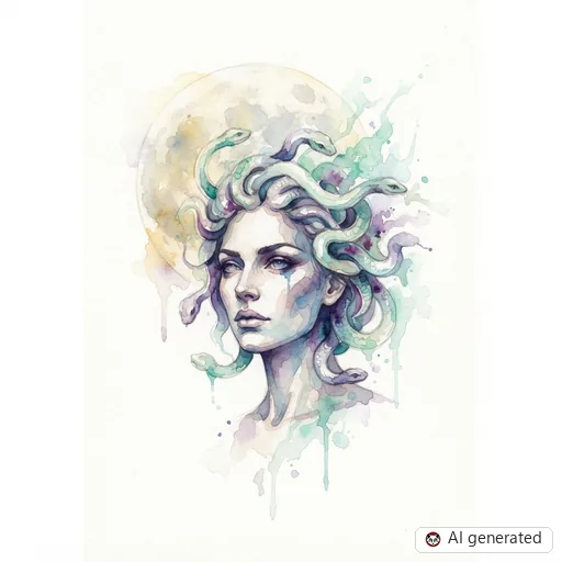 Diseño de tatuaje de Medusa en estilo Watercolor