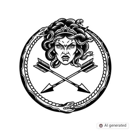 Diseño de tatuaje de Medusa en estilo Traditional