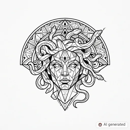 Diseño de tatuaje de Medusa en estilo Geometric