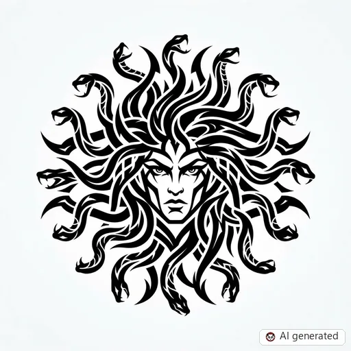 Diseño de tatuaje de Medusa en estilo Tribal