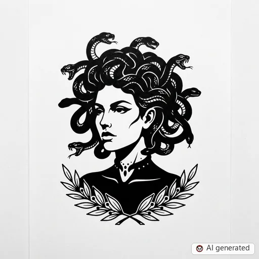 Diseño de tatuaje de Medusa en estilo Blackwork