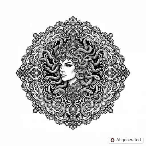 Diseño de tatuaje de Medusa en estilo Ornamental