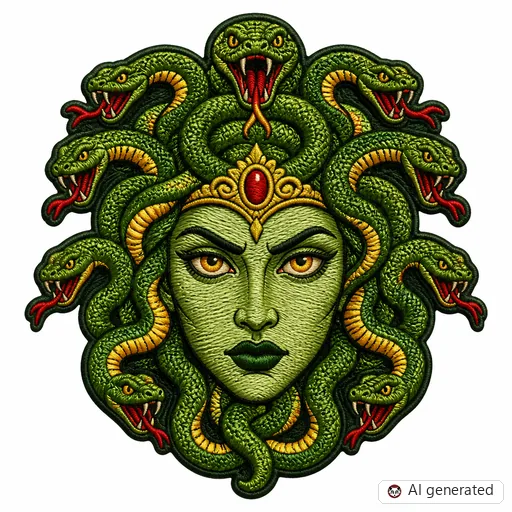 Diseño de tatuaje de Medusa en estilo Bordado