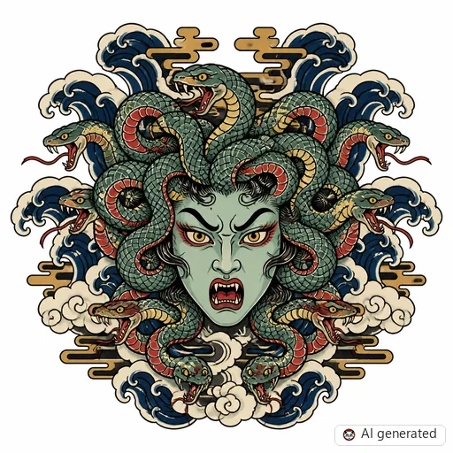 Medusa-Tattoo-Entwurf im Stil Japanisch (Irezumi)